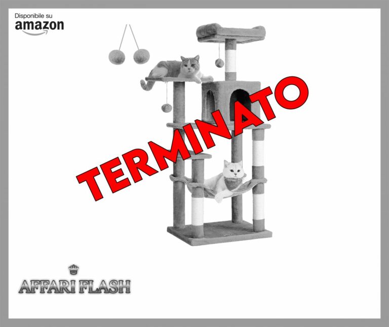 Feandrea Albero per Gatti Alto 143 cm, Tiragraffi per Gatti, con 4 Pali Graffiatoi, 2 Posatoi, 1 Grotta, 1 Amaca, 2 Pompon, in Peluche a Più Livelli, Grigio Chiaro PCT161W01