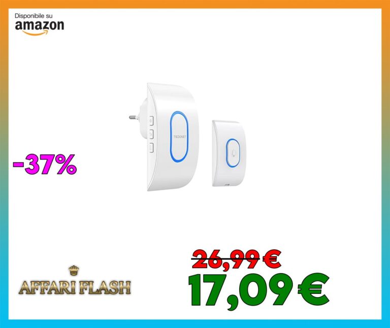 TECKNET Campanello Senza Fili, Portata 400m 60 Melodie e 5 Livelli di Volume Indicatori LED de Esterno IP65 Impermeabile Campanelli Wireless (Bianco, 1 Trasmettitore + 1 Ricevitori)