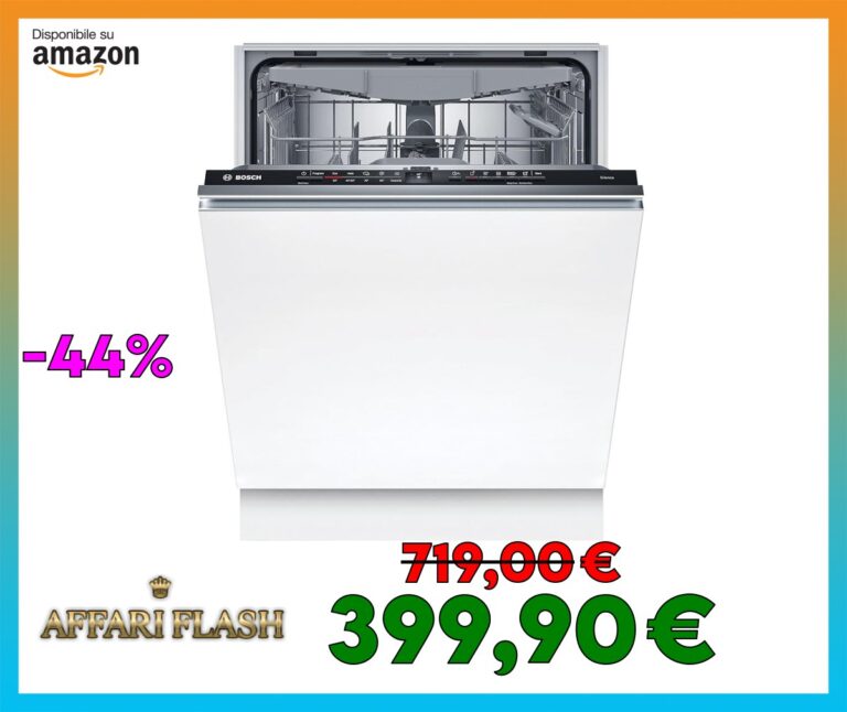 Bosch Elettrodomestici SMV2HVX02E Serie 2, Lavastoviglie da incasso a scomparsa totale, Home Connect, Diagnostica da remoto, Assistente al lavaggio, Programma Preferito, InfoLight, 3 cestello, 60 cm