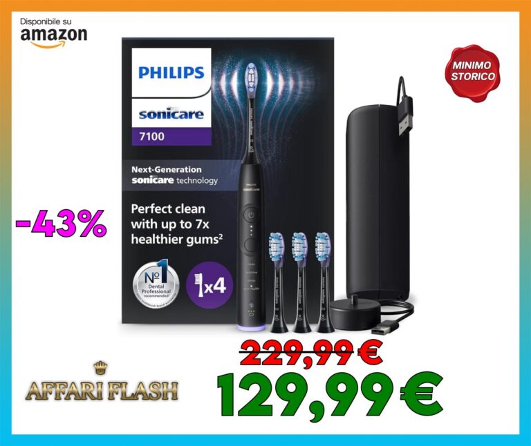 Philips Sonicare 7100 spazzolino elettrico sonico con app, 4 modalità di spazzolamento e 3 livelli di intensità, avviso di pressione, EasyStart, SmarTimer, Nero, modello HX7421/08 [Nuova tecnologia]