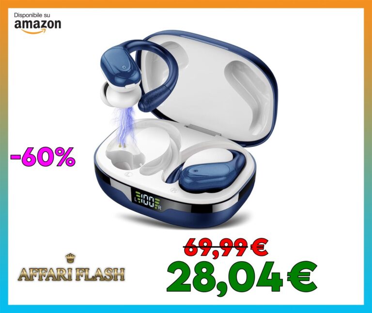 Cuffie Bluetooth, Sport Auricolari Bluetooth 5.3 con Gancio per Orecchio, 60H con Indicatore LED per Cassa di Ricarica, Chiamata ENC HD, Vestibilità Comoda, Impermeabile IPX7(Blu Profondo).