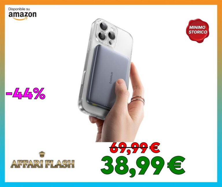Baseus Picogo AM41 Power Bank, Ultra Slim 10000mAh Qi2 Magsafe Powerbank 15W Wireless, Ricarica Rapida PD 27W, Mini Magnetico Batteria Esterna con cavo USB C per iPhone 16/15/14/13/12, Grigio Spazio