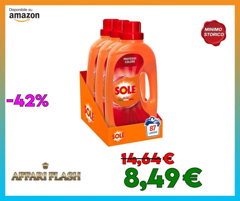 Sole Detersivo Lavatrice Proteggi colore 87 Lavaggi, Formula igienizzante, Detersivo Lavatrice Liquido Proteggi colore, rimuove le macchie a basse temperature (Confezione da 3 x 29 lavaggi)