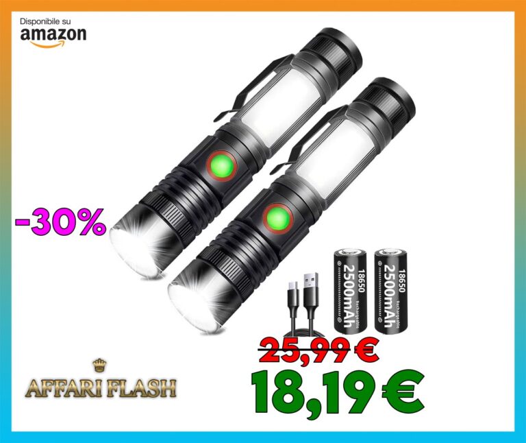 REHKITTZ Torcia LED 2000 Lumen Super Luminosa, 2500 mAh USB Ricaricabile ad Alta Capacità Portatile e Regolabile Torcia Potente, con Base Magnetica e Luce di Lavoro COB(Confezione da 2)