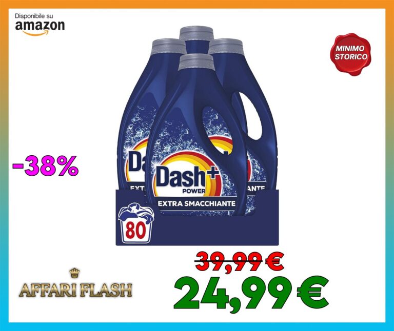 Dash Power Detersivo Liquido Lavatrice, 80 Lavaggi (4×20), Extra Smacchiante, Rimuove anche le macchie secche da 7 giorni, per una pulizia impeccabile