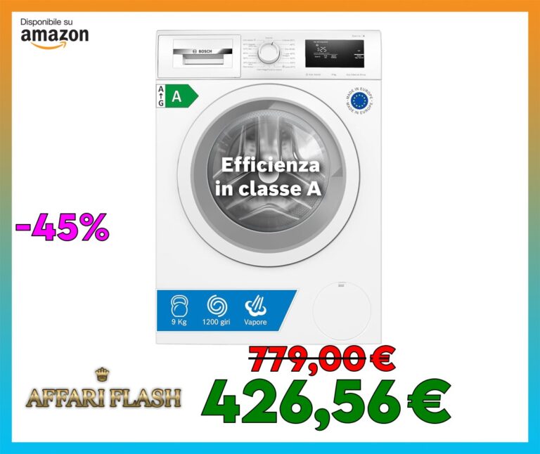 Bosch WAN24009II Serie 4 Lavatrice a carica frontale, 9 kg, 1200 giri, Classe energetica A, motore inverter con 10 anni di garanzia, riduce le pieghe e facilita la stiratura, Bianco, 60 Cm