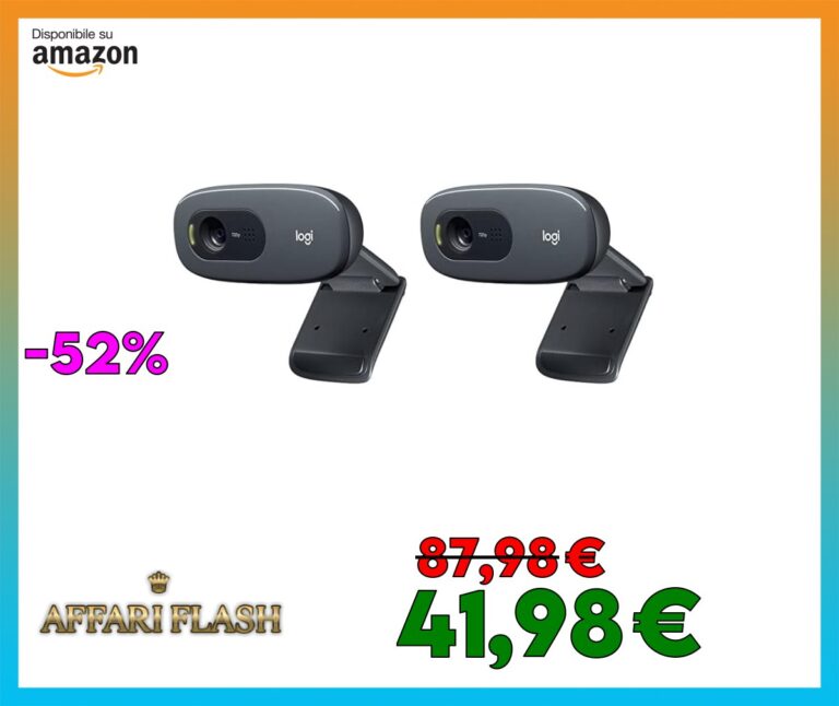 Logitech C270 Webcam HD, 720p/30fps, Videochiamate HD Widescreen, Correzione Automatica