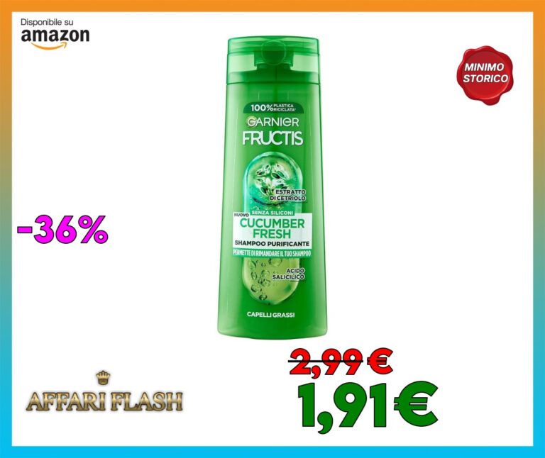 Garnier Fructis Shampoo Purificante, Per Capelli Grassi, Con Acido Salicilico ed Estratto di Cetriolo, Cucumber Fresh, 250 ml