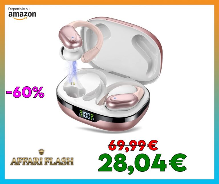 CASCHO Cuffie Bluetooth, Auricolari Bluetooth 5.3 con Gancio per Orecchio, 60H con Indicatore LED per Cassa di Ricarica, Chiamata ENC HD, Vestibilità Comoda, Basso Profondo, IPX7 Impermeabile(Rosa)