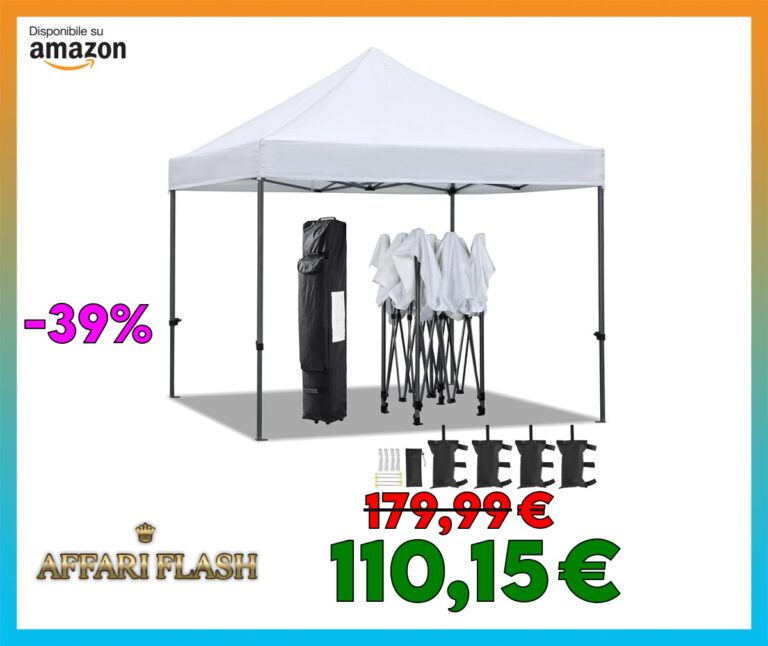 Yaheetech Gazebo 3×3 M Pieghevole Giardino Impermeabile Ombreggiante Terrazzo Esterno Bianco in Acciaio Robusto Telescopico da 227 a 245 cm Eventi Feste con Borsa a Ruote