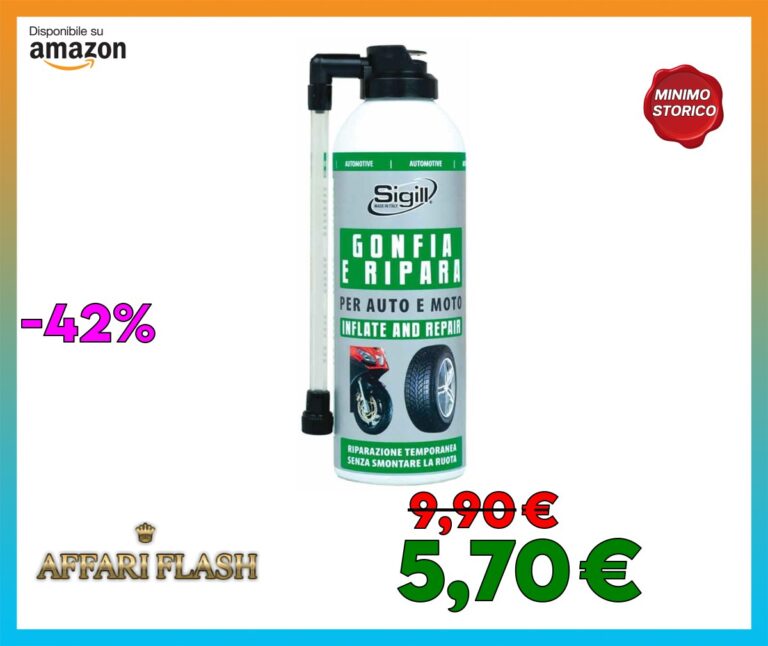 SIGILL, Gonfia e Ripara, Prodotto Tecnico Spray per il Gonfiaggio e la Riparazione di Qualsiasi Pneumatici di Auto e Moto, Ottima Soluzione per Forature Accidentali, Made in Italy, Spray 300 ml