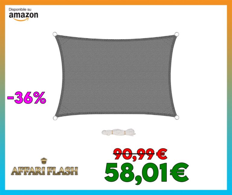 EUGAD Vela Ombreggiante 5 x 7 m, Tenda a Vela in 200 g/m² HDPE, Tende Parasole Rettangolare Protezione Solare Schermo UV, Respirante, per Giardino Terrazzo Balcone, Grigio 0189ZYF
