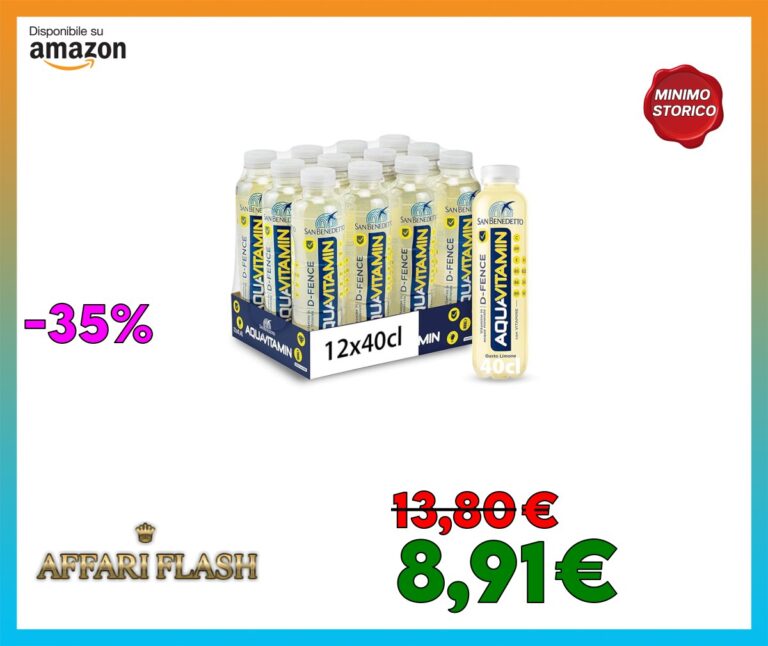 San Benedetto, Aquavitamin al Limone, 12×400 ml, Bevanda Idratante con Vitamine B e C, Senza Zuccheri Aggiunti, Perfetta per il Benessere Quotidiano