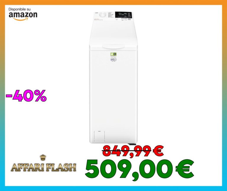 AEG Lavatrice a Carica Dall’alto, 6 kg, Serie 6000, LTR6G26A, Classe A, Tecnologia ProSense, Sensore Aqua Control, Display LCD con Touch Control, 1151 giri/min, 599x397x903 mm, Bianco