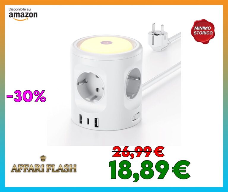 Ciabatta Multipresa con luce, ciabatta a 4 scomparti con 3 USB, presa di corrente con interruttore, presa multipla a cubo 3 modalità di illuminazione 16A, 2 M, per casa, ufficio F(Schuko)