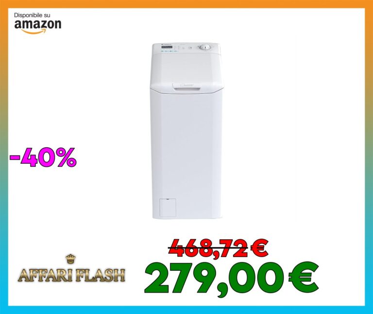 Candy Smart Lavatrice 6 Kg, Carica dall’Alto, 1000 Giri, Classe C, Rilevatore Kg, Connettività NFC, Partenza Ritardata, Funzione Smart Check
