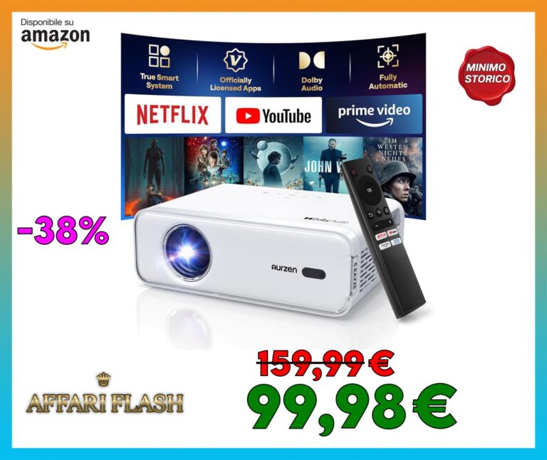 Aurzen EAZZE D1 Proiettore intelligente Supporta 4K con WiFi e Bluetooth, licenza ufficiale Netflix, messa a fuoco automatica e Keystone, audio DoIby, zoom, film 1080P nativo,Bianco