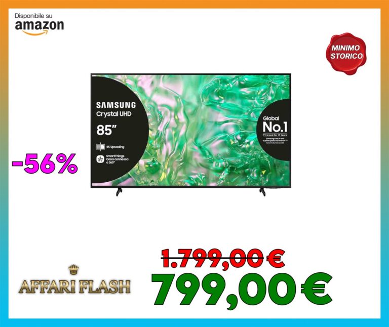 Samsung TV UE85DU8070UXZT LED 4K, Smart TV 85″ Crystal Processor 4K, Slim Look, DVBT