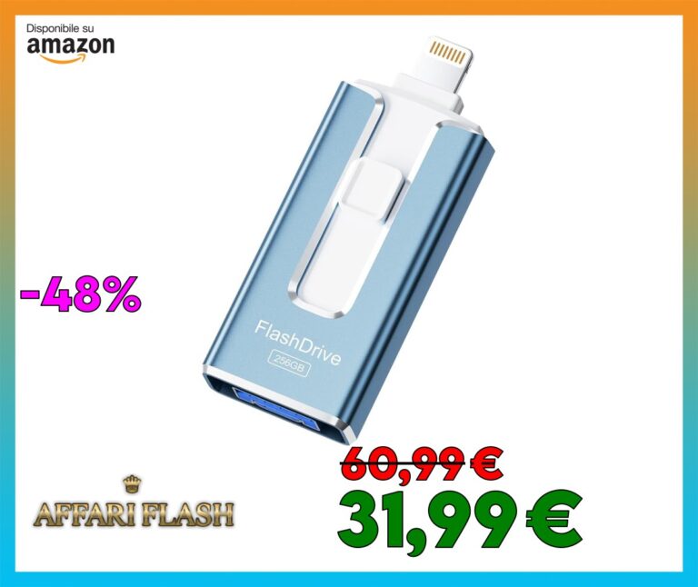Chiavetta USB 256GB per iPhone, certificata MFi, con Lightning, Type A, Type