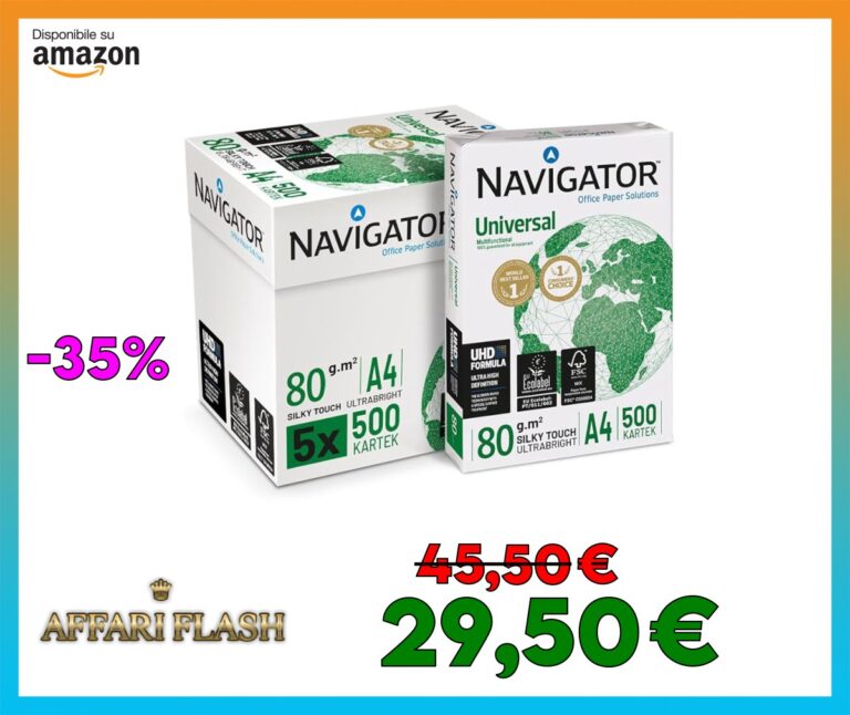 Navigator Universal Carta Premium per ufficio, Formato A4, 80 gr, Confezione da 5 risme da 500 Fogli
