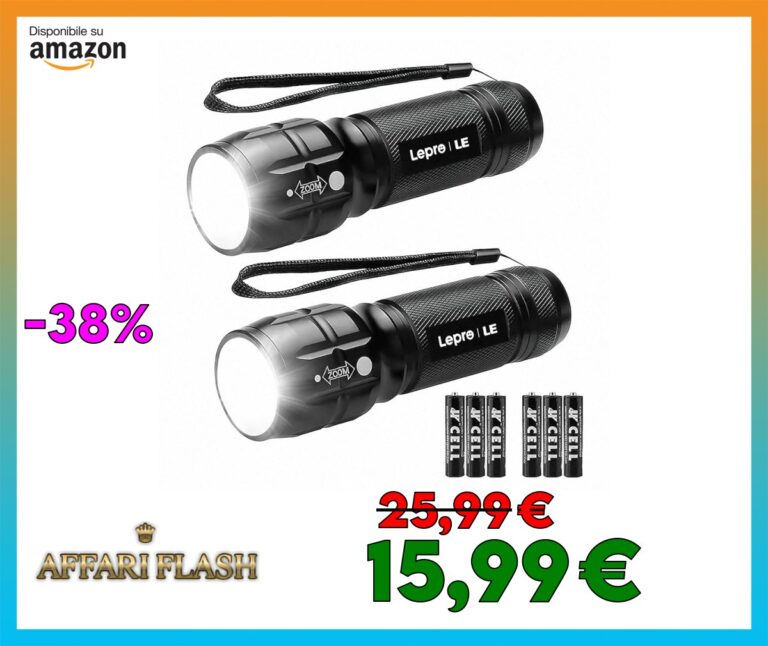 LE Torcia LED Potente Professionale 2 Pezzi, Torcia LED Portatile con Pile, Piccola Torcia Tascabile Militare, Impermeabile Torce LED Potente per Campeggio Trekking Emergenza, 6 X AAA Batterie incluse