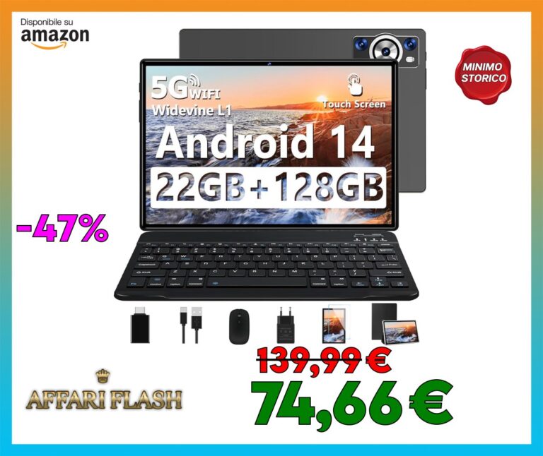 2025 Newest Tablet Android 14 10.1 Pollici 22GB RAM+128GB ROM(TF 1TB), Octa Core 2.0 GHz/5G WiFi/8000mAh/Corpo Metallico/BT5.0/5+8MP/Face ID/Widgets/FHD/GPS Tablet con Tastiera e Mouse