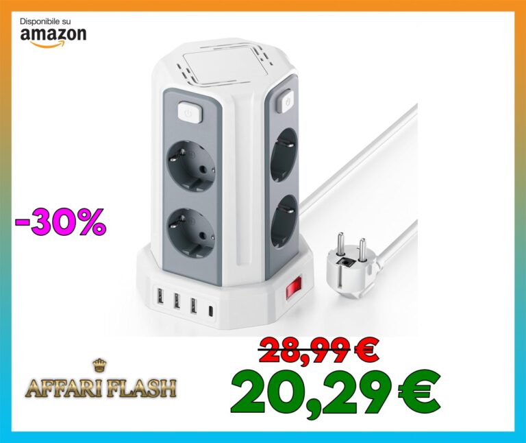 2 Metri Ciabatta Elettrica Multipresa, con 8 Prese e 3 USB A+1 USB C, protezione Sovratensione con interruttori indipendenti,Bianco F (Schuko)