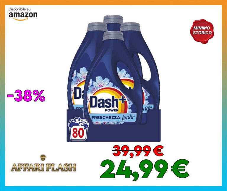 Dash Power Detersivo Liquido Lavatrice, 80 Lavaggi (4×20), Freschezza Di Lenor, Risveglio Primaverile, rimuove addirittura gli odori di sudore vecchi di 7 giorni, per una pulizia impeccabile