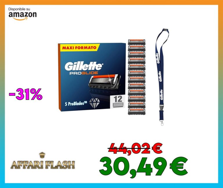 Gillette Fusion 5 ProGlide, LAMETTE DA BARBA, 12 RICAMBI (da 5 Lame), Delicatezza Elevata con TECNOLOGIA FLEXBALL, Fino a 1 MESE di RASATURA con 1 Lametta, con LACCETTO INCLUSO, IDEA REGALO UOMO