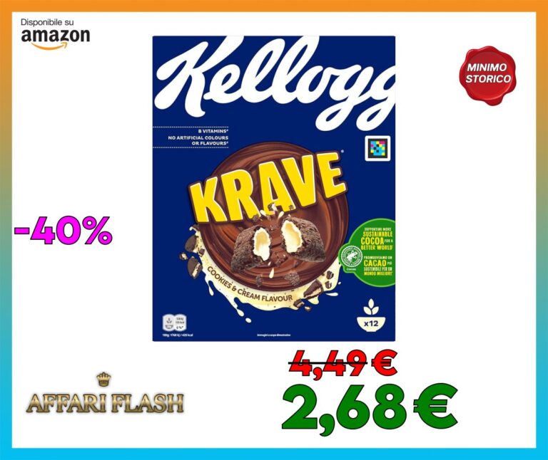 Kellogg’s Krave Cookies & Cream | Gusto Biscotto e Crema | Cereali per la Colazione | Confezione Singola da 375g (1 x 375g)