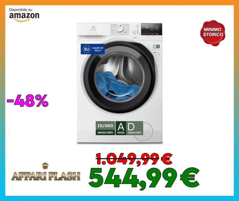 Electrolux EW7W2106G Lavasciuga DualCare 700 con Tecnologia SensiCare+, 10 kg Lavaggio e 6 kg Asciugatura, 1551 Giri al Minuto, Lavaggio Rapido e Cesto CareDrum, 847x597x636 mm, Classe D, Bianco