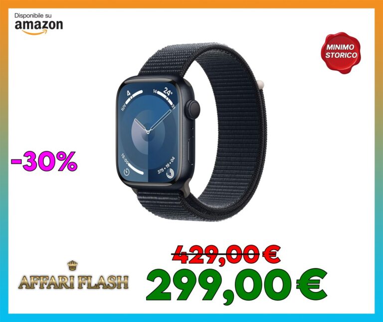 Apple Watch Series 9 GPS 45mm Smartwatch con cassa in alluminio color mezzanotte e Sport Loop mezzanotte. Fitness tracker, app Livelli O