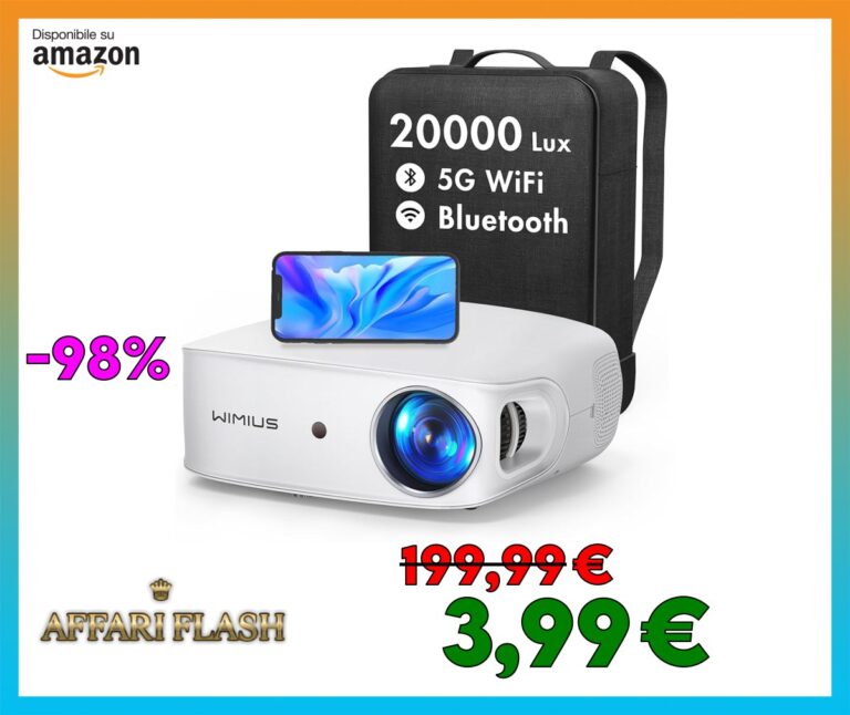 WiMiUS Proiettore 1080P Nativo Full HD 20000 Lumen, Auto 6D Correzione Trapezoidale Videoproiettore 4K Supportato, Proiettore Wifi Bluetooth con Zoom per Home Cinema da 300”