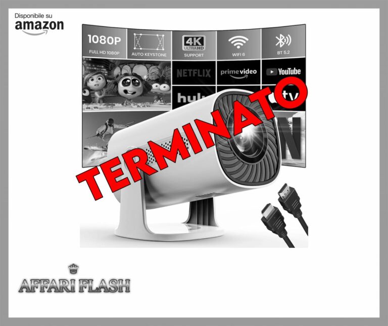 Mini Proiettore 4K 1080P Proiettore con Modalità Stella WiFi 6 y Bluetooth Proiettore con Apps e Android TV OS, Auto Keystone Altoparlanti stereo, Compatible con TV Stick/Smartphone/HDMI, Bianco