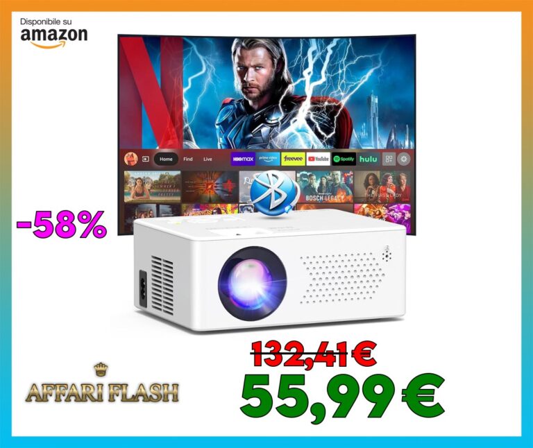 [App Integrata]Puxinat Mini Proiettore 1080P 2025 Upgraded Proiettore Portatile Dual Control con Mouse Android TV WiFi6 BT5.2, 50% Zoom, Compatibile con HDMI/TV Stick/USB/Laptop/Mouse