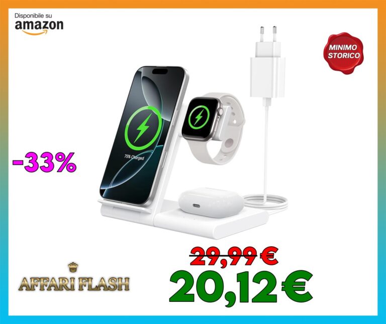 WATOE Caricatore 3 in 1 Wireless per Apple, Stazione di Ricarica Rapida per iPhone 16/15/14/13/12/11/Pro/Max/Plus, Apple Watch Ultra/10/9/8/7/6/SE/5/4/3, AirPods Pro/4/3/2