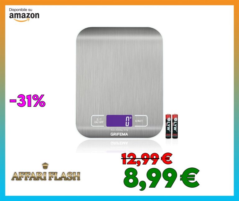 GRIFEMA GA2002 Bilancia da Cucina Smart Digitale con Funzione Tare,5kg/11 lbs Professionale Alta Precision Bilancia Elettronica per la Casa e la Cucina (Batteries Incluse) [Exclusiva Amazon]