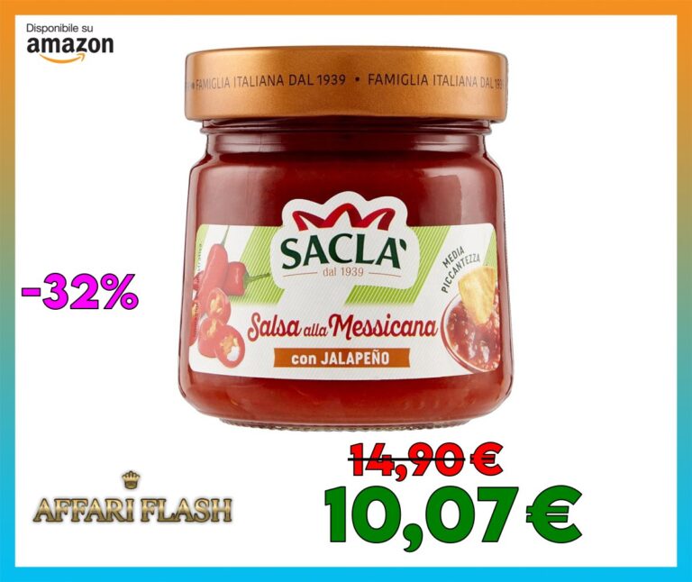 Saclà, Salsa alla Messicana con Jalapeño, Condimento a Base di Pomodori, Peperoni, Cipolla e Jalapeños, Ideale con Nachos, Tacos e Tortillas, Vaso Vetro, 190g, Confezione da 6 Pezzi