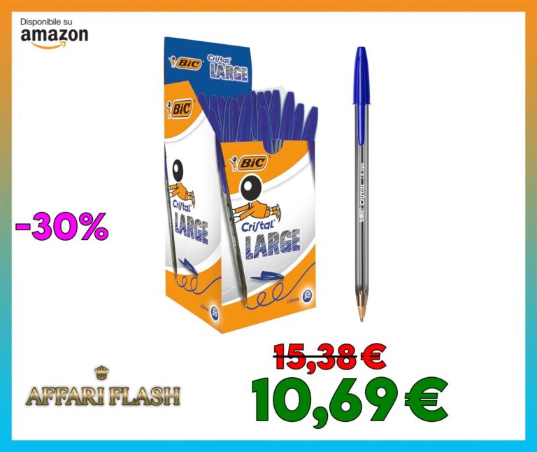 BIC Penne Blu a Sfera, Cristal Large, Punta Media, 1.6 mm, Confezione 50 Penne, Fornitura per Cancelleria Scuola e Ufficio