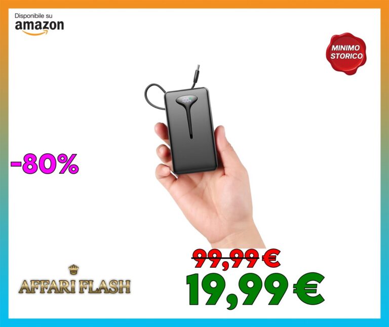 Power Bank, 10000mAh Mini Caricatore Portatile 22.5W Ricarica Rapida, Ultra Portatile Powerbank con USB C Cavo Integrato, Batterie Esterna di 3 porte uscita per iPhone 16 Samsung Xiaomi Android iPad