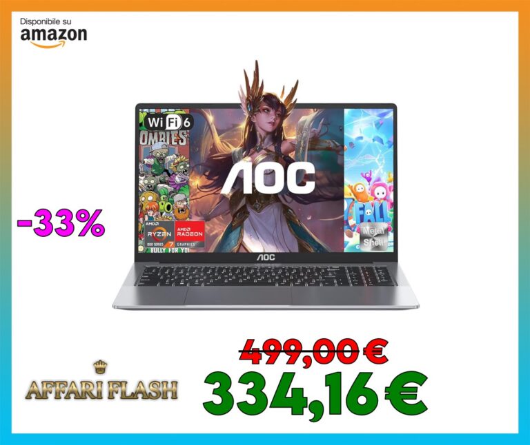 AOC 16.1” PC Portatile AMD Ryzen 7 5700U, Fino a 4,3 GHz, RAM 16GB M.2 NVMe SSD 512GB Laptop, Tastiera Retroilluminata, Radeon RX Vega 8 Graphics Notebook, WiFi