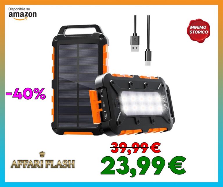 Powerbank Solare 26800mAh, PD15W Caricabatterie Solare Portatile USB C 3,0A Batteria Esterna 2 Uscite e 2 Ingresso Caricatore Solare con Luci LED Rapida per Smartphone, Tablet, Campeggio Ecc