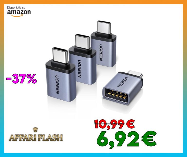 UGREEN Adattatore USB C a USB A 3.2 10Gbs 4 Pezzi Maschio a Femmina Convertitore OTG Type C Thunderbolt 3 Portatile Compatibile con MacBook Pro Air iMac iPhone 16 iPad Galaxy S25 Dell XPS Laptop