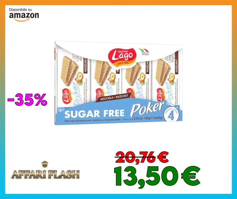 Lago 1968, Poker Nocciola Sugar Free 4x45g, Wafer con Vellutata Crema alla Nocciola 74%, 3 Strati Friabili di Wafer Senza Zuccheri, Ideali per Dieta Ipocalorica (Confezione da 6)