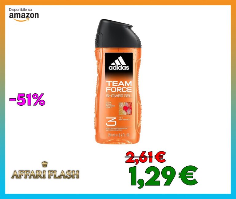 Adidas, Team Force Gel Doccia Bagnoschiuma 3 in 1 per Corpo, Capelli e Viso, Formula Vegana, 250ml
