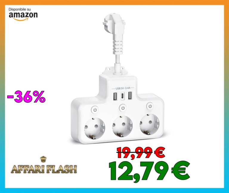 Afitdon Ciabatta Multipresa con 3 USB Ciabatta Elettrica con Interruttore Multipresa Elettrica Salvaspazio Presa Multipla con 3 Prese Schuko