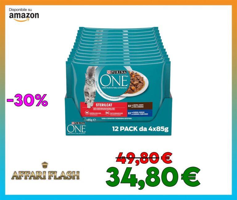 PURINA ONE Sterilcat Cibo Umido per Gatti Adulti Sterilizzati Paté con Anatra e Sardine 48 Buste da 85g