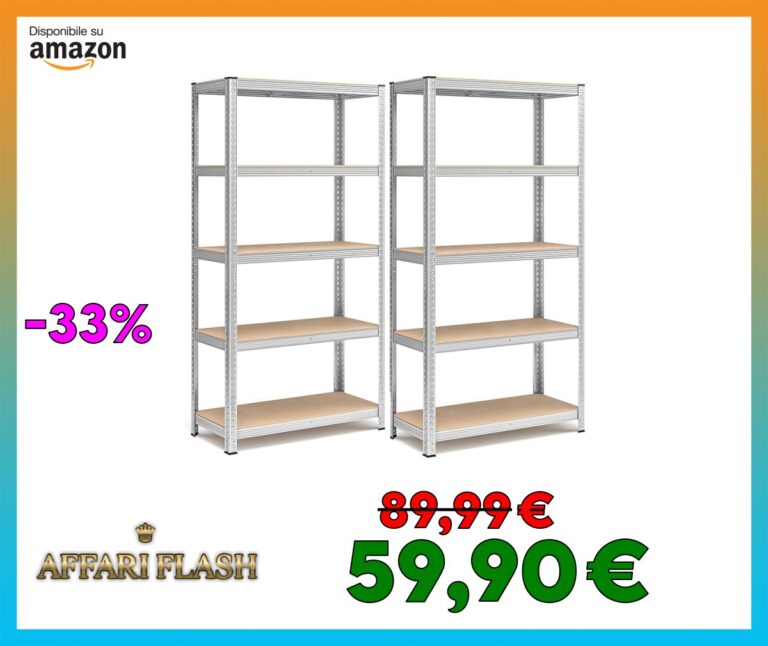 SONGMICS Set di 2 Scaffali in Metallo, Scaffalature a 5 Ripiani Regolabili, Senza Viti, Scaffale Salvaspazio per Garage, Magazzino, Portante 875 kg, 40 x 90 x 180 cm, Argento GLR040E02