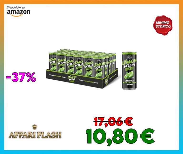 Lemonsoda | Mojito Soda, 24 Lattine da 33 cl, L’Originale Mojito Analcolico Italiano, Gusto di Menta Fresca e Lime