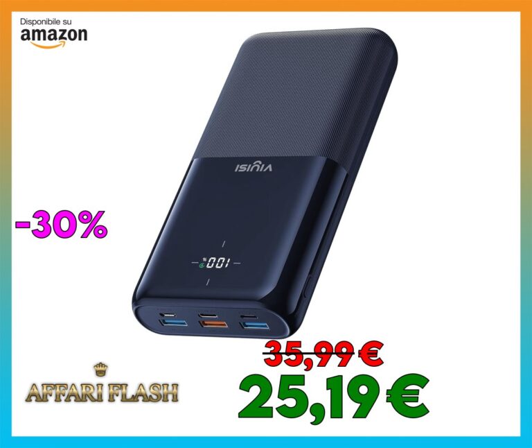 VIYISI Power Bank caricatore portatile a ricarica rapida 20W PD, batteria esterna USB C con display LED, 4 uscite e 3 ingressi compatibili con iPhone/Samsung/Xiaomi/Huawei/iPad/Tablet
